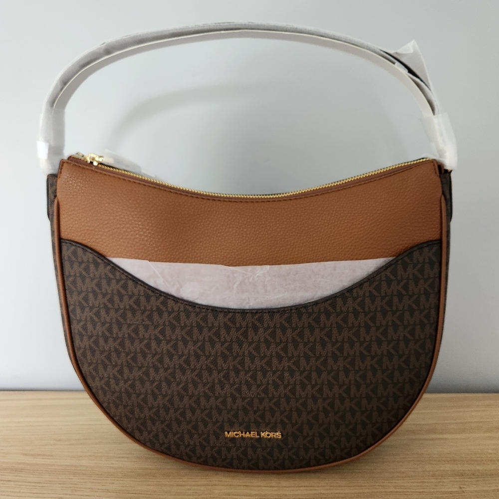NWT MICHAEL KORS Dover Signature Large Half Moon Shoulder Bag Black - Picture 4 of 7